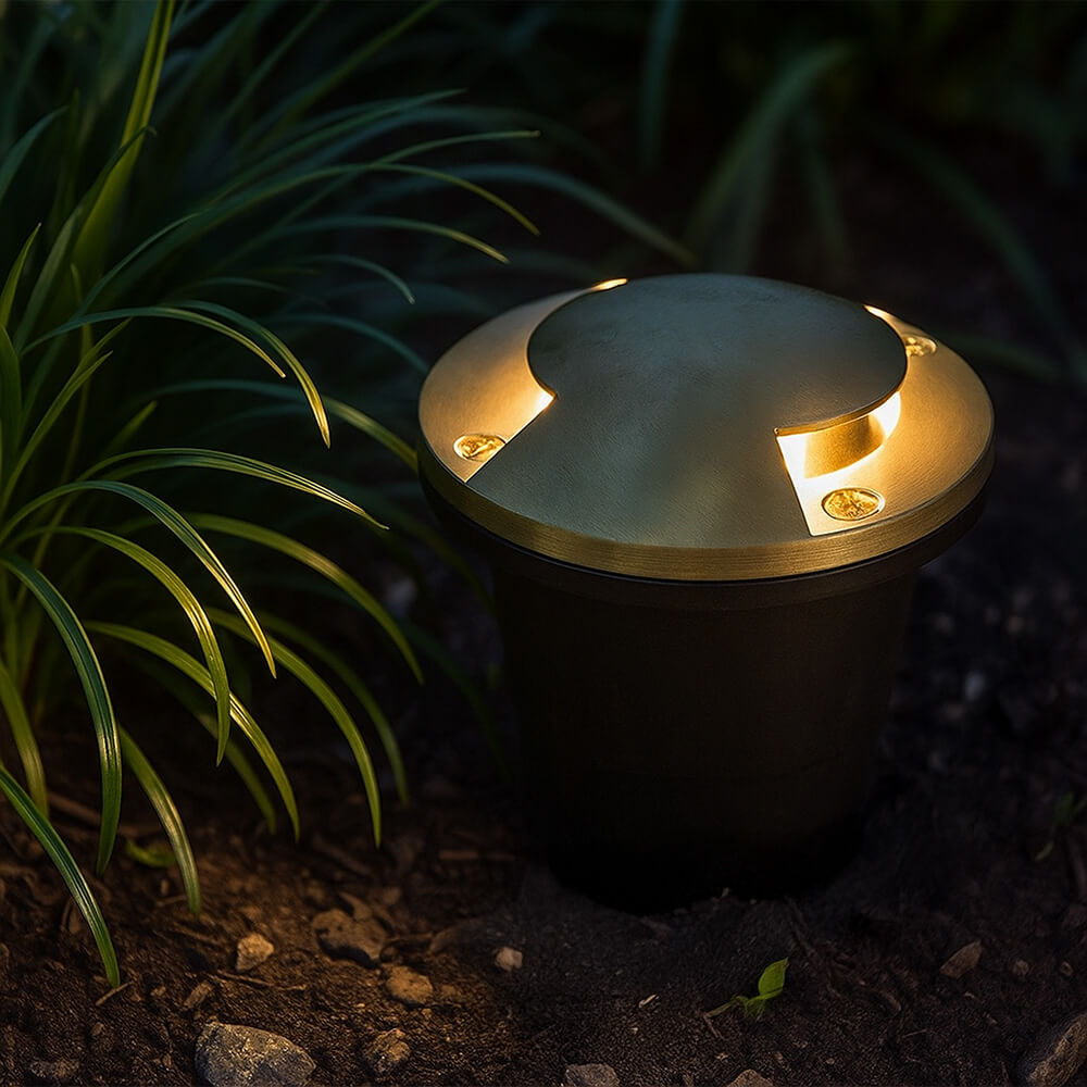 12V Composite In Ground Well Light w/ Cast Brass Bi-Directional Cover, Landscape Lighting w/ N.S.C., Easy DIY Installation - N.S.C.- OIG-3B-MR2