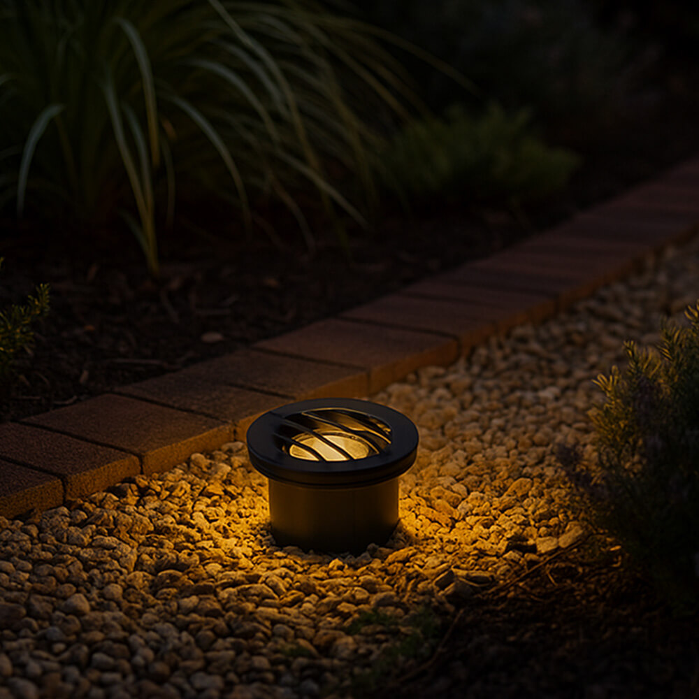 12V Composite In Ground Well Light w/ Curved Grill Cover, Landscape Lighting w/ N.S.C., Easy DIY Installation - N.S.C. - OIG-3B-GRL