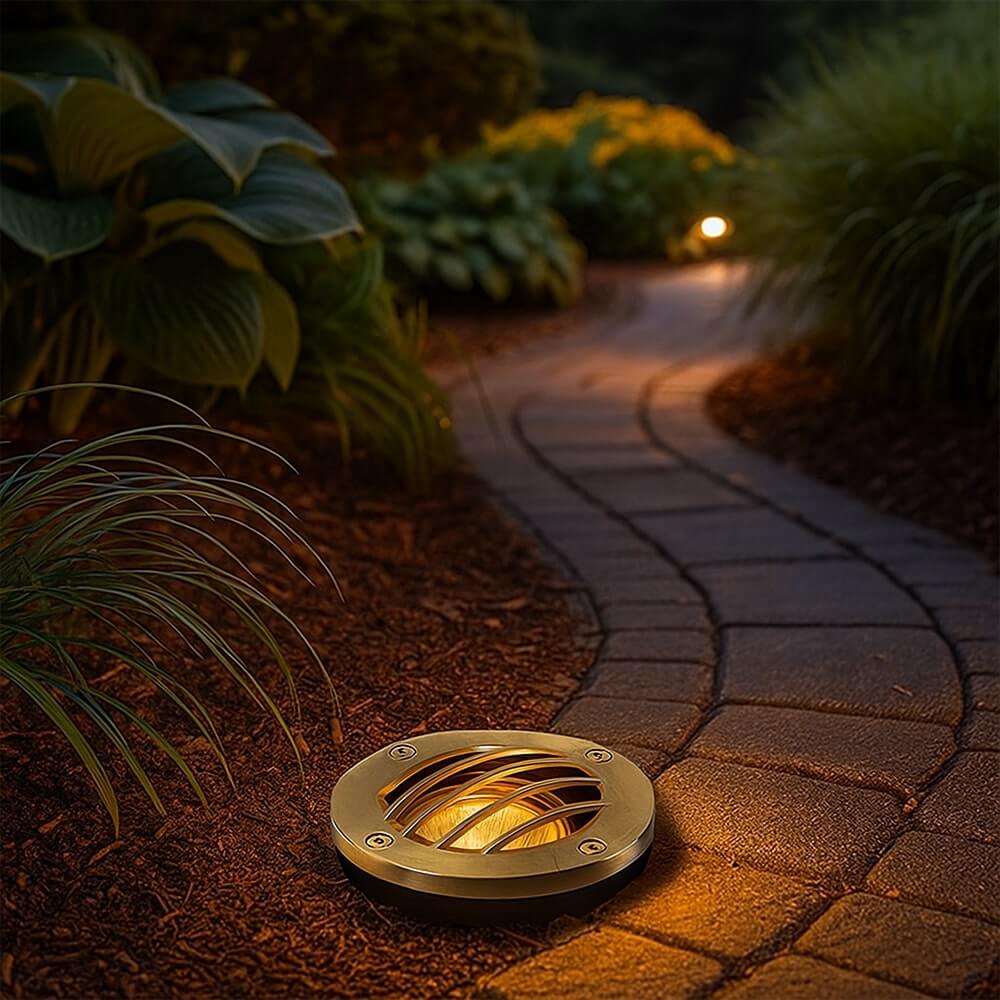12V Composite In Ground Well Light w/ Curved Grill Cover, Landscape Lighting w/ N.S.C., Easy DIY Installation - N.S.C. - OIG-3B-GRL