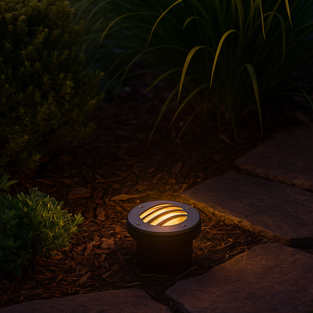 12V Composite In Ground Well Light w/ Curved Grill Cover, Landscape Lighting w/ N.S.C., Easy DIY Installation - N.S.C. - OIG-3B-GRL