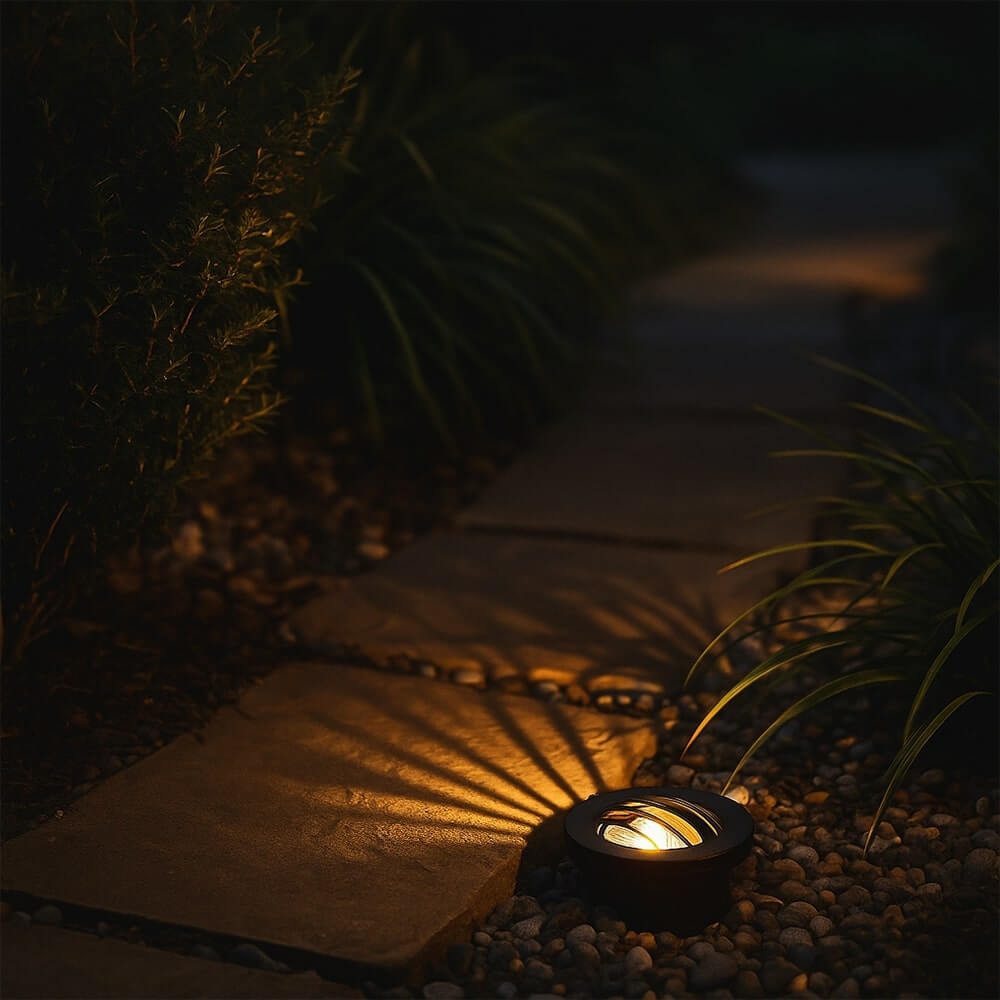 12V Composite In Ground Well Light w/ Curved Grill Cover, Landscape Lighting w/ N.S.C., Easy DIY Installation - N.S.C. - OIG-3B-GRL