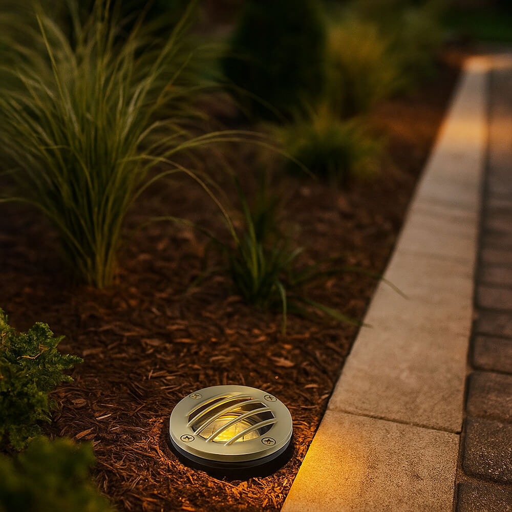 12V Composite In Ground Well Light w/ Curved Grill Cover, Landscape Lighting w/ N.S.C., Easy DIY Installation - N.S.C. - OIG-3B-GRL