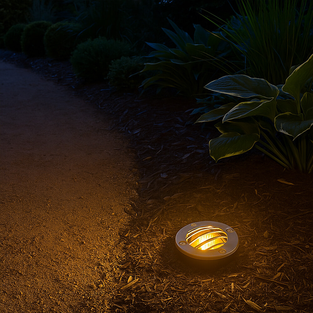 12V Composite In Ground Well Light w/ Curved Grill Cover, Landscape Lighting w/ N.S.C., Easy DIY Installation - N.S.C. - OIG-3B-GRL