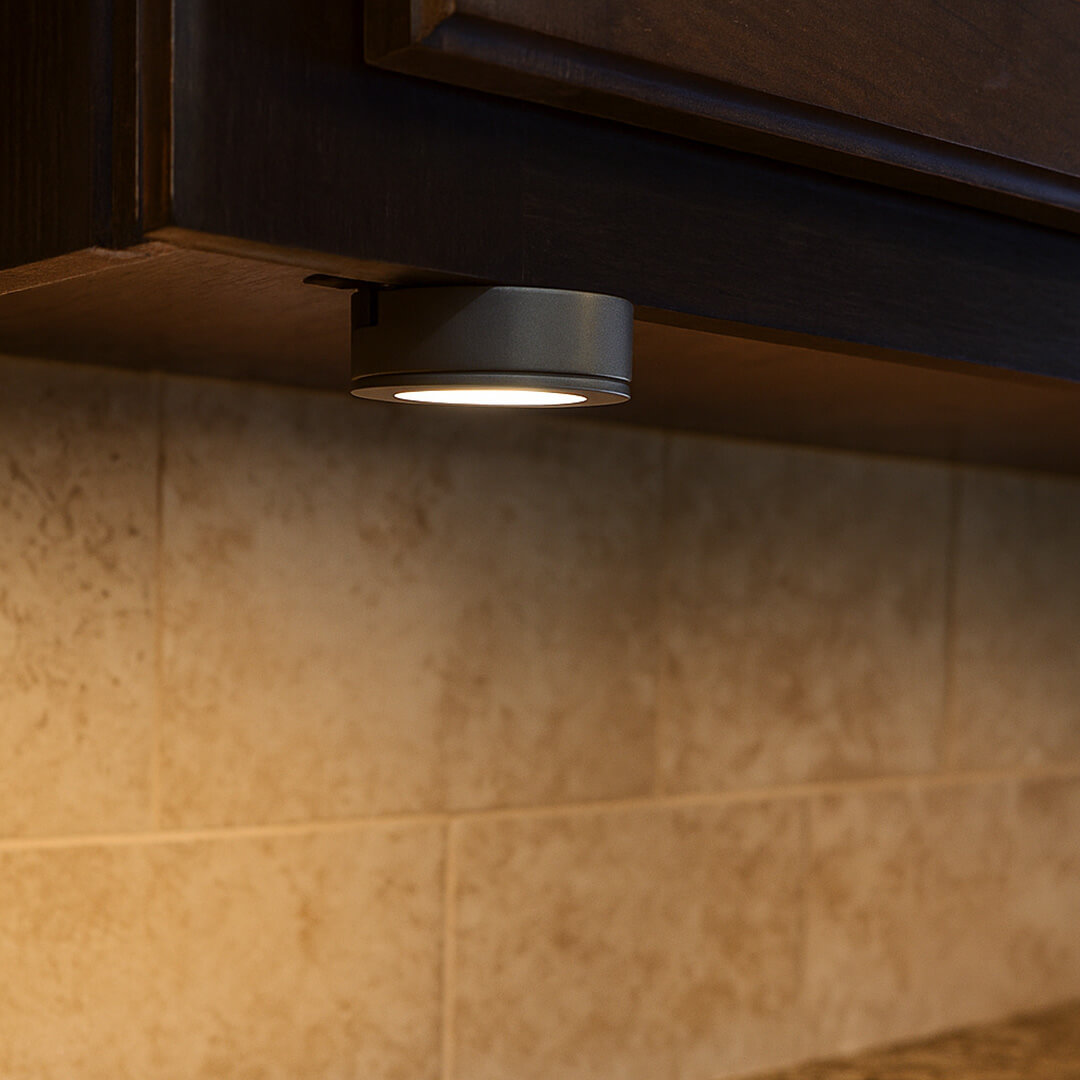 120V Dimmable Single Lead Puck Light Kit Under Cabinet Kitchen Overhead Lighting, Power Cord Included - AQUCCPKLED