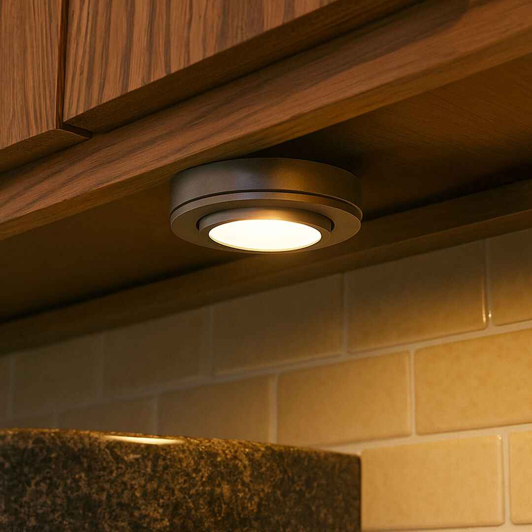 120V Dimmable Single Lead Puck Light Kit Under Cabinet Kitchen Overhead Lighting, Power Cord Included - AQUCCPKLED