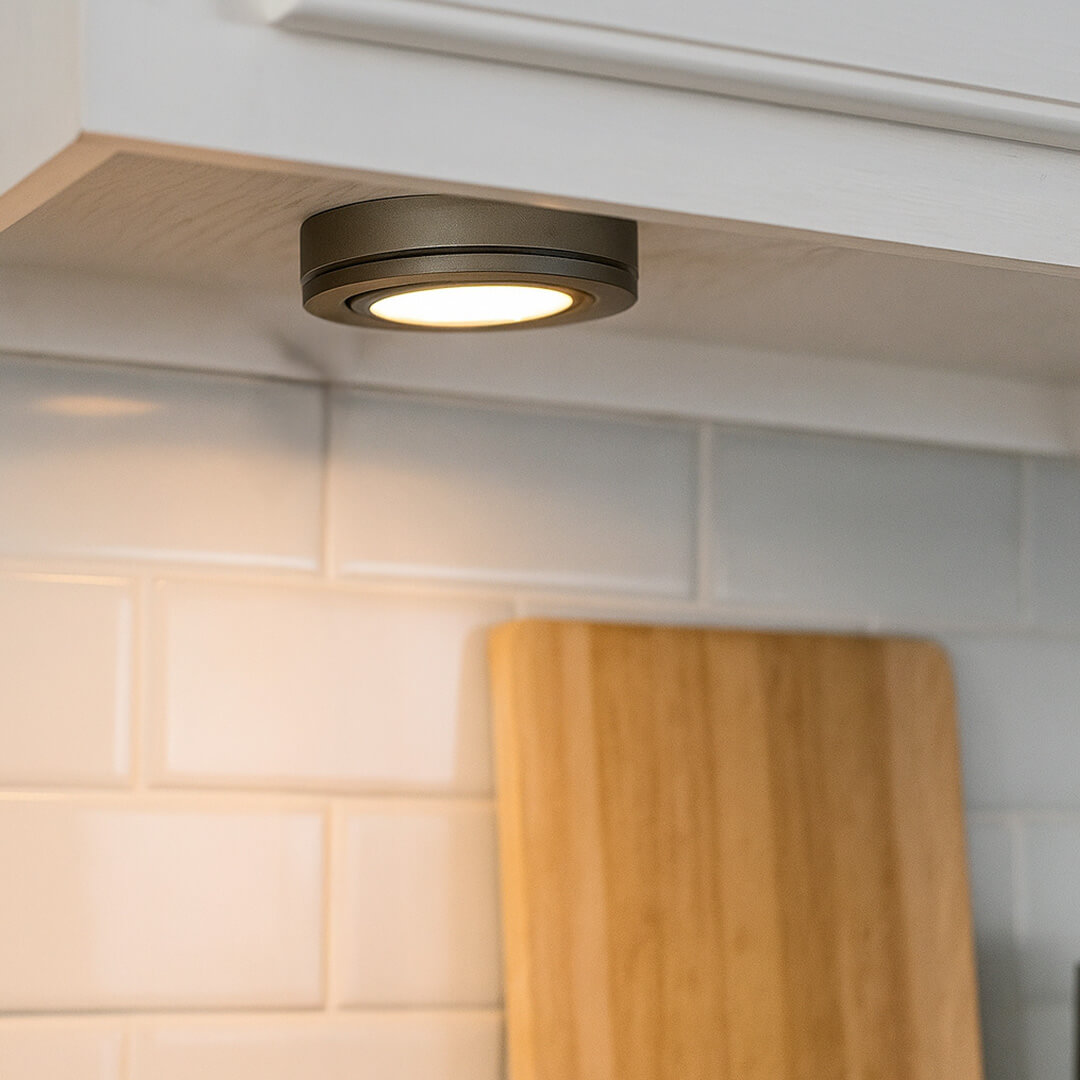 120V Dimmable Single Lead Puck Light Kit Under Cabinet Kitchen Overhead Lighting, Power Cord Included - AQUCCPKLED