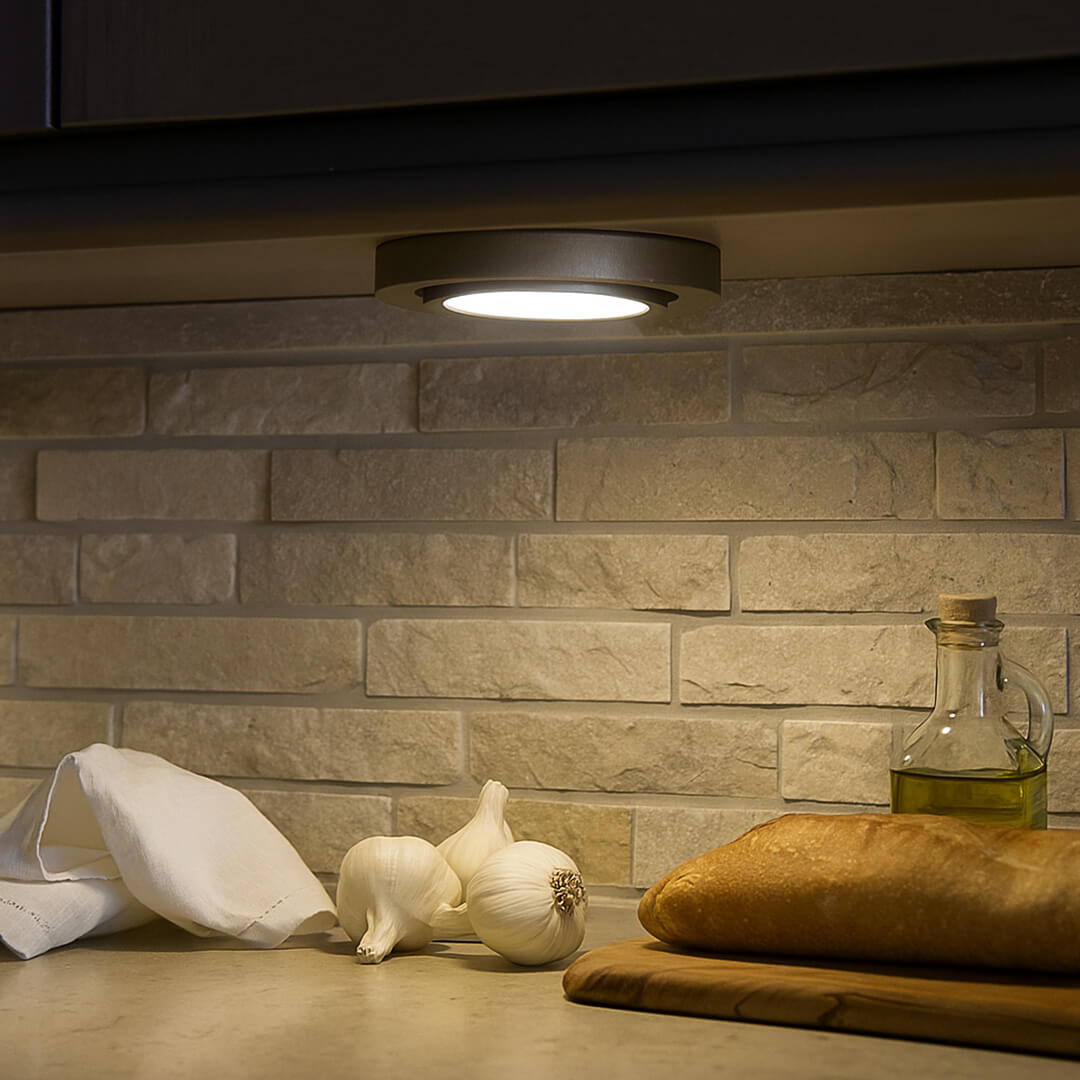120V Dimmable Single Lead Puck Light Kit Under Cabinet Kitchen Overhead Lighting, Power Cord Included - AQUCCPKLED