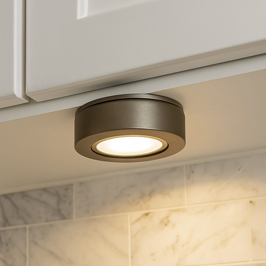 120V Dimmable Single Lead Puck Light Kit Under Cabinet Kitchen Overhead Lighting, Power Cord Included - AQUCCPKLED