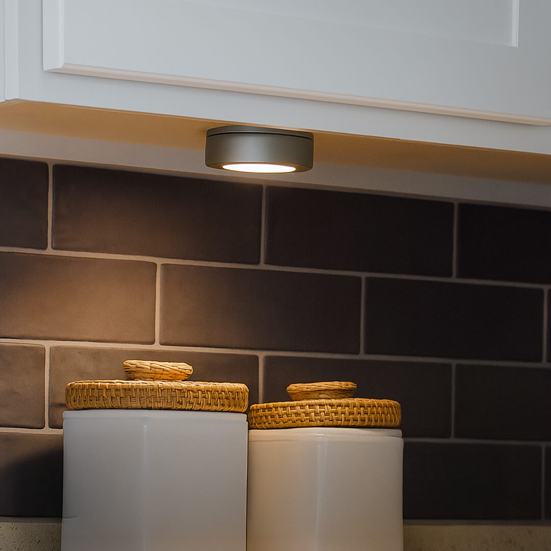 120V Dimmable Single Lead Puck Light Kit Under Cabinet Kitchen Overhead Lighting, Power Cord Included - AQUCCPKLED