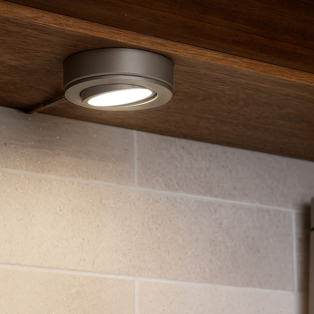 120V Dimmable Single Lead Puck Light Kit Under Cabinet Kitchen Overhead Lighting, Power Cord Included - AQUCCPKLED