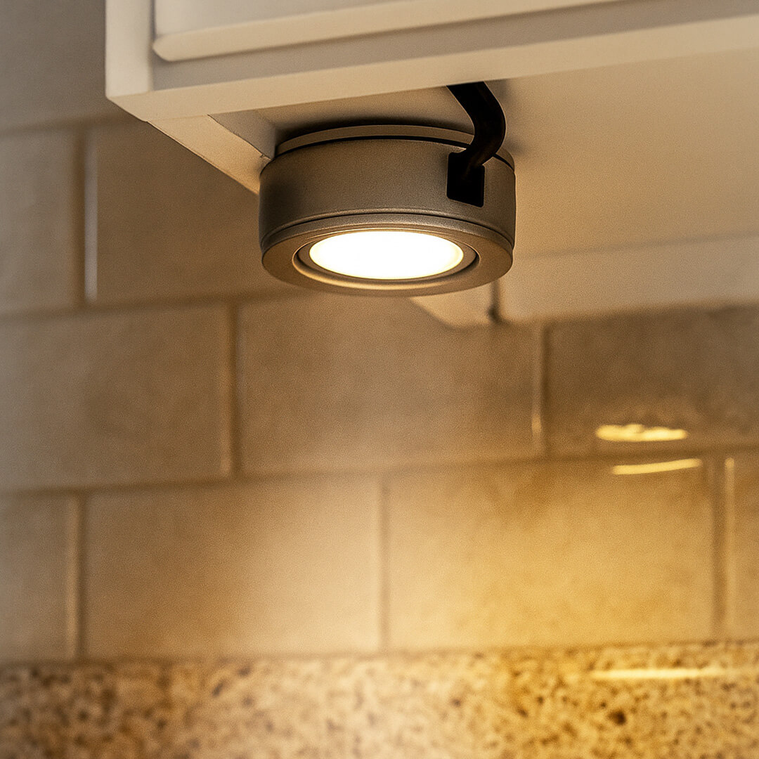 120V Dimmable Single Lead Puck Light Kit Under Cabinet Kitchen Overhead Lighting, Power Cord Included - AQUCCPKLED