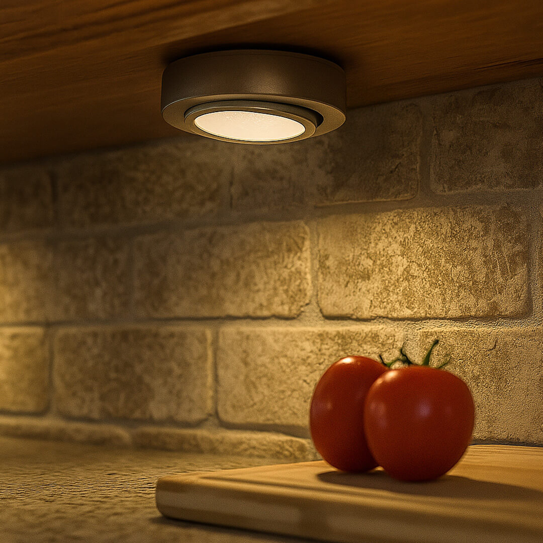120V Dimmable Single Lead Puck Light Kit Under Cabinet Kitchen Overhead Lighting, Power Cord Included - AQUCCPKLED
