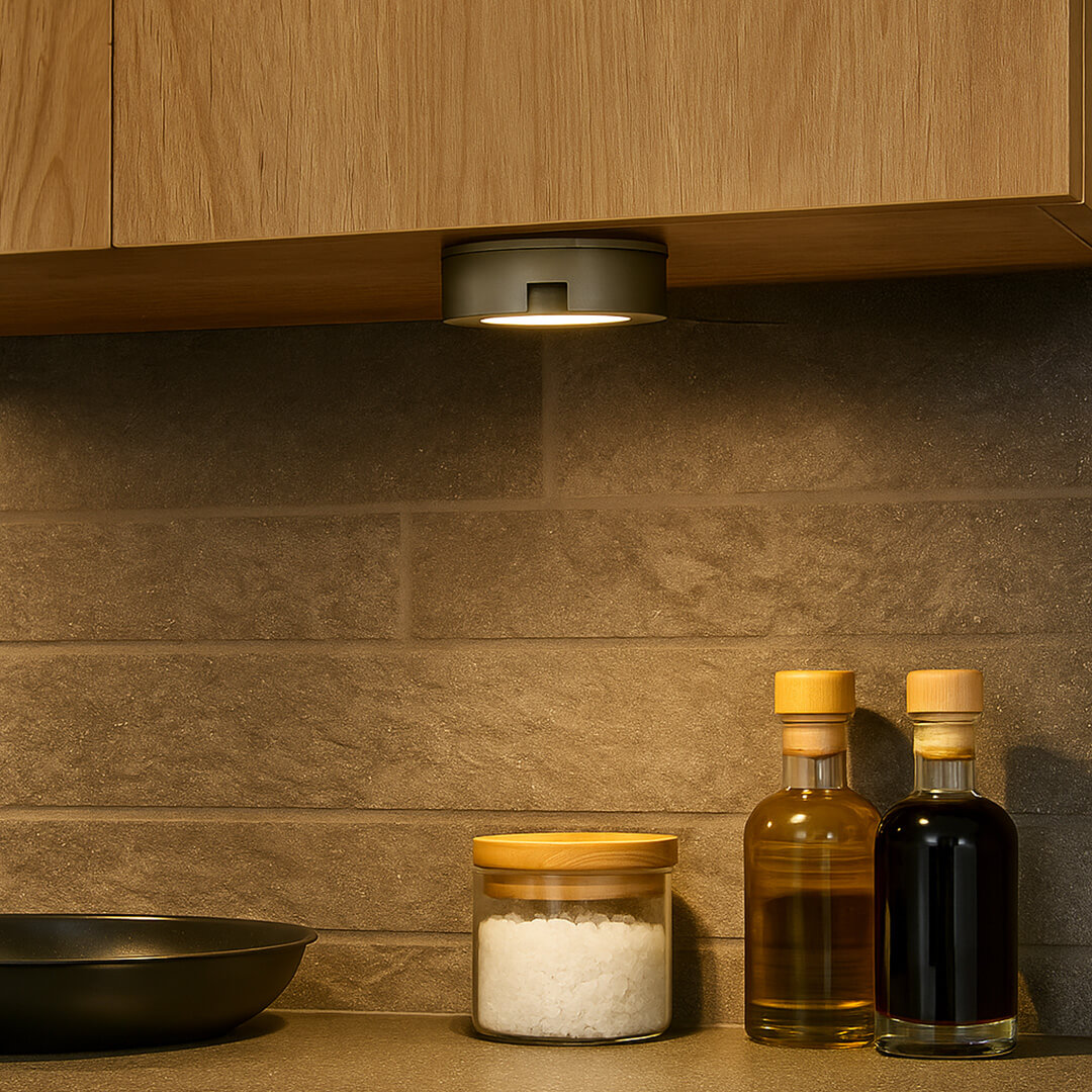 120V Dimmable Single Lead Puck Light Kit Under Cabinet Kitchen Overhead Lighting, Power Cord Included - AQUCCPKLED