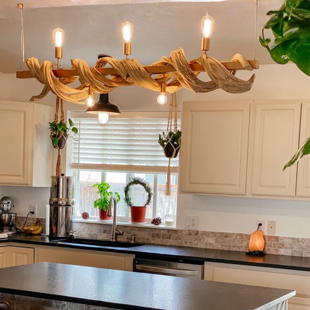 White Water Natural Driftwood Rustic Chandelier In Scene 1