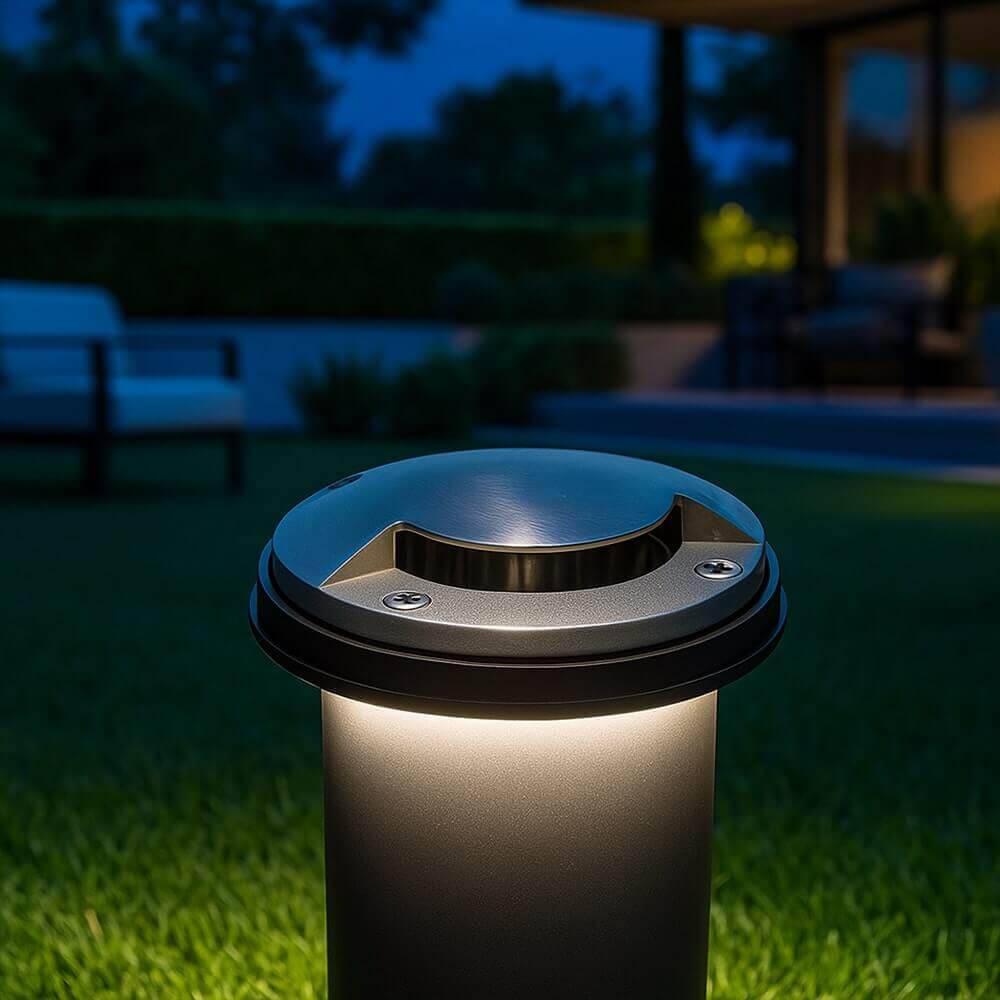 12V Composite LED In Ground Well Light w/ Cast Brass One Leaf Cover