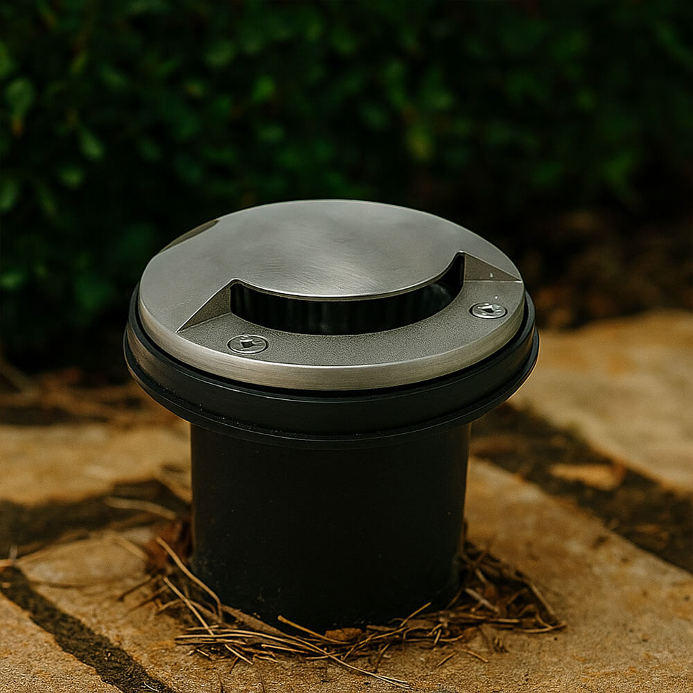 12V Composite LED In Ground Well Light w/ Cast Brass One Leaf Cover