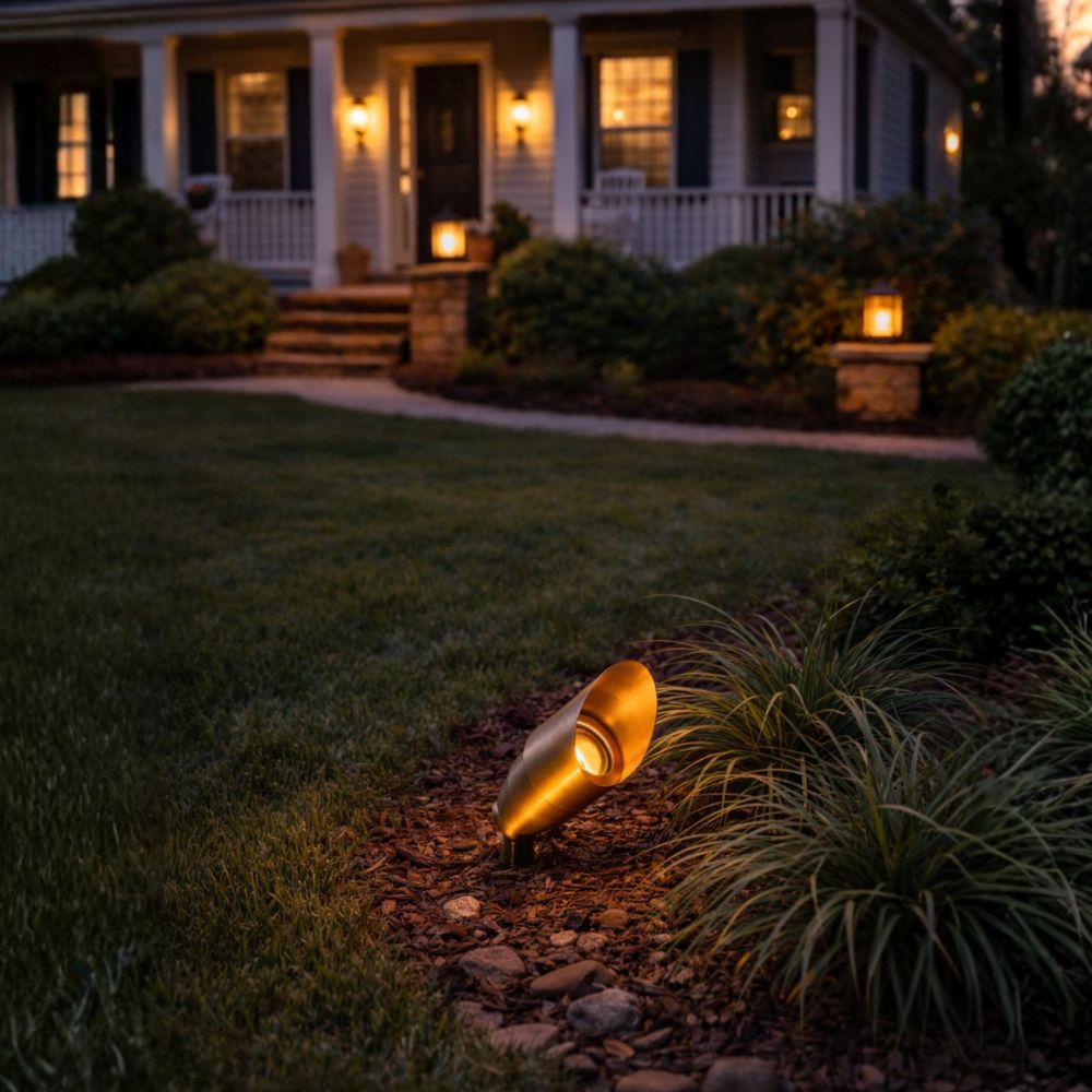 Brass Spotlight, Adjustable Swivel , No Splice Connect (NSC) Wiring (PSDX-K008), Landscape Lighting w/ NSC, Easy DIY Installation - OSF-008