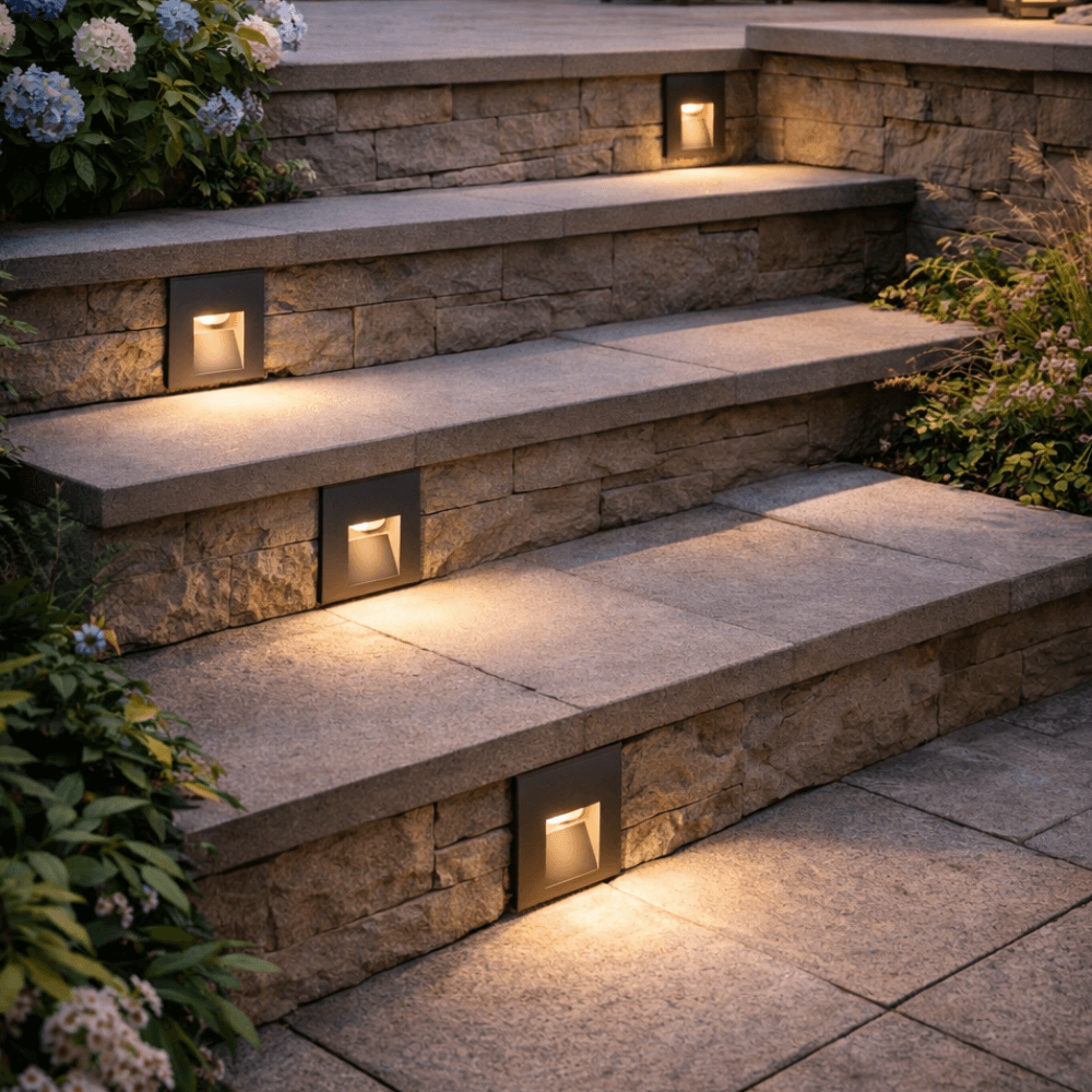 120V 2W Outdoor/Indoor LED Warm White 3000K Horizontal or Vertical Recessed Step Light - Open/Slot/or Louvered Style