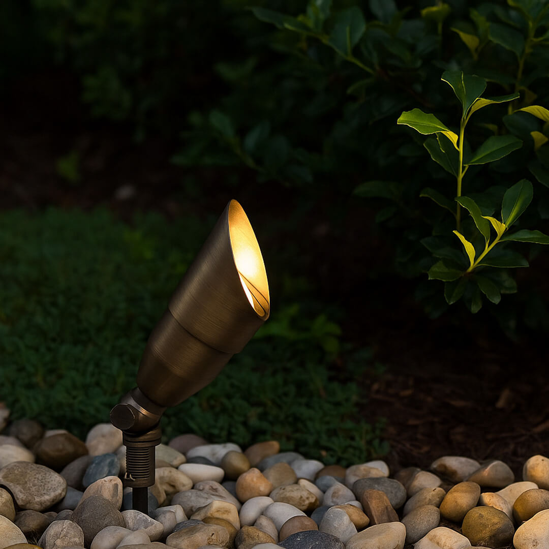 LED Brass Spotlight, Adjustable Swivel , No Splice Connect (NSC) Wiring, Landscape Lighting w/ NSC, Easy DIY Installation - LEDX-K008-NSC
