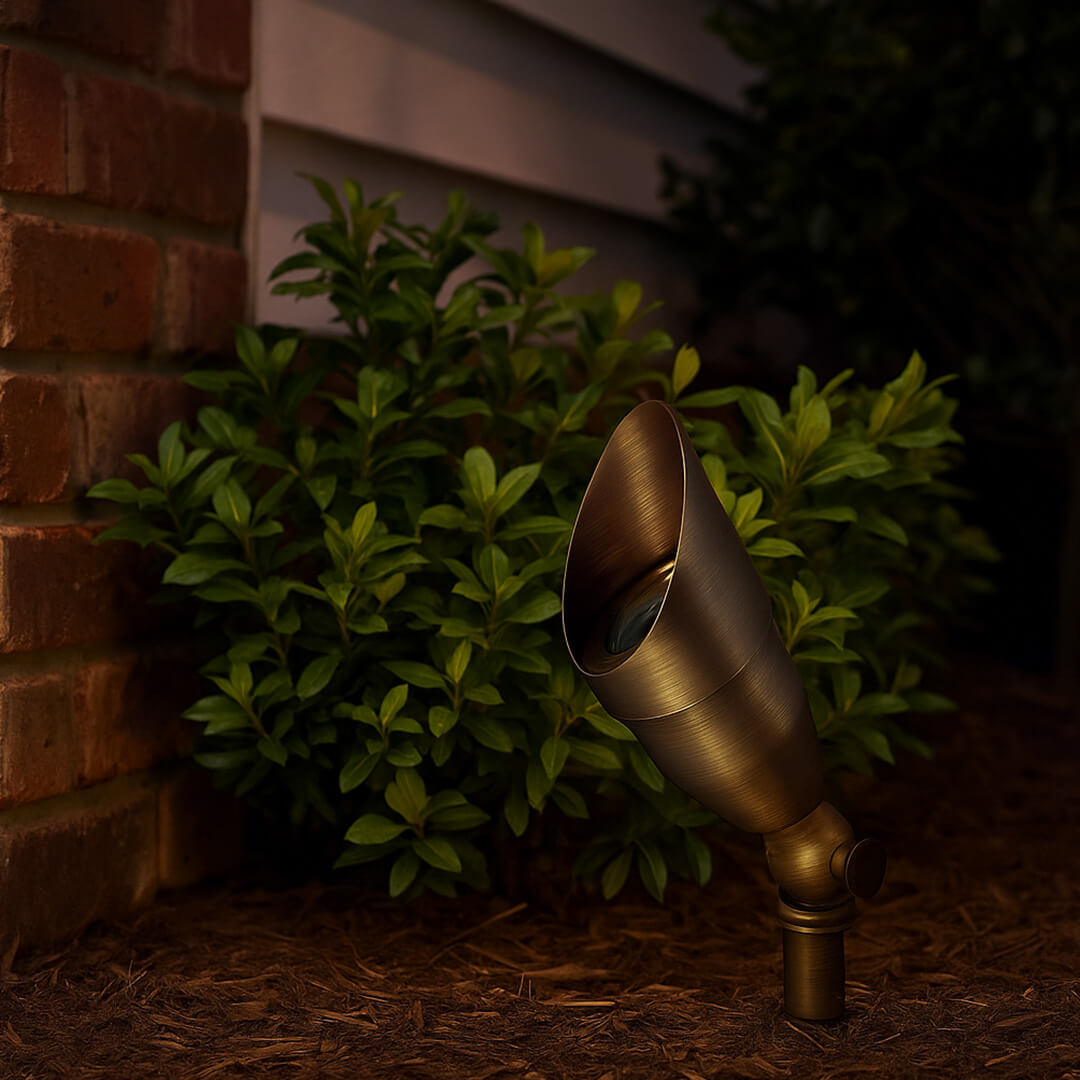 LED Brass Spotlight, Adjustable Swivel , No Splice Connect (NSC) Wiring, Landscape Lighting w/ NSC, Easy DIY Installation - LEDX-K008-NSC
