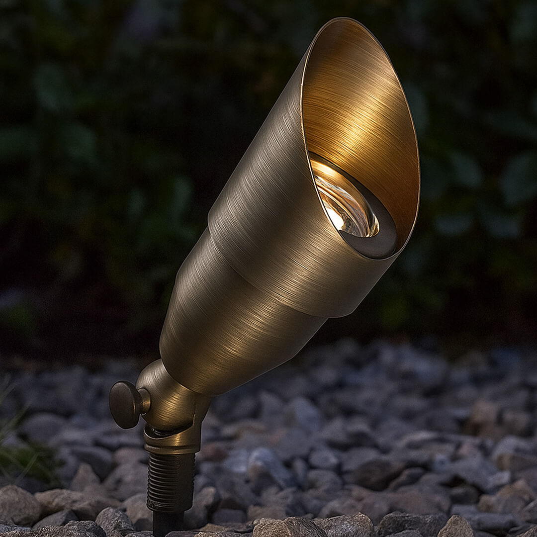 LED Brass Spotlight, Adjustable Swivel , No Splice Connect (NSC) Wiring, Landscape Lighting w/ NSC, Easy DIY Installation - LEDX-K008-NSC