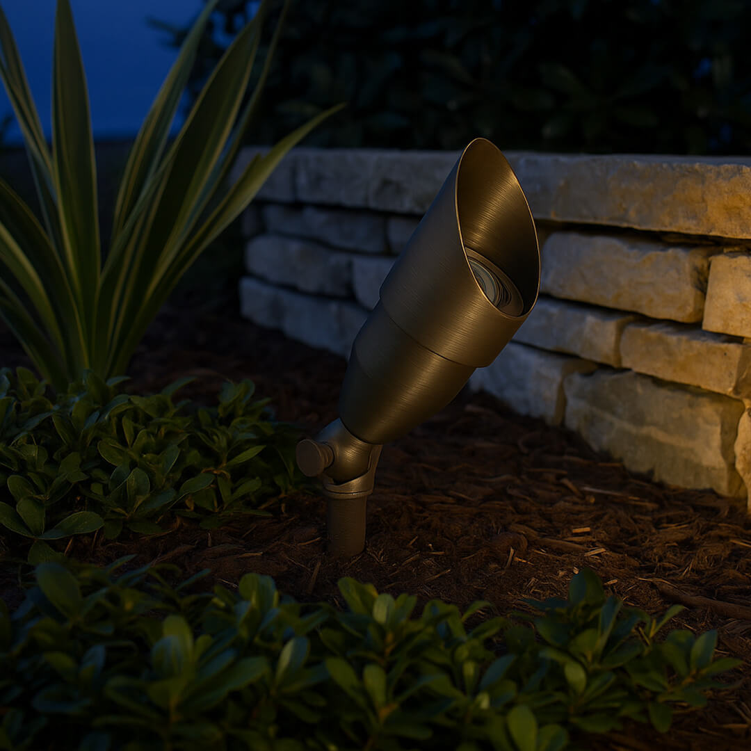 LED Brass Spotlight, Adjustable Swivel , No Splice Connect (NSC) Wiring, Landscape Lighting w/ NSC, Easy DIY Installation - LEDX-K008-NSC