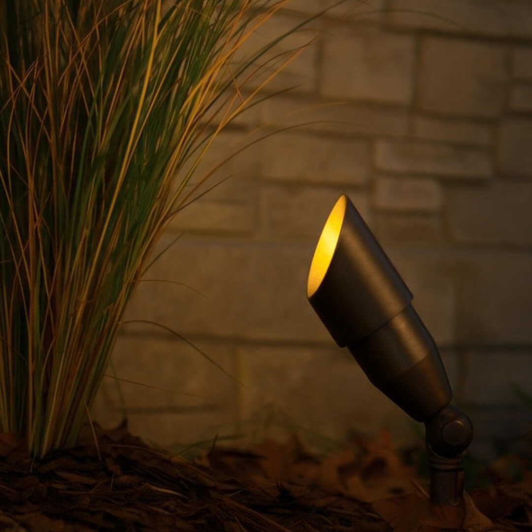 LED Brass Spotlight, Adjustable Swivel , No Splice Connect (NSC) Wiring, Landscape Lighting w/ NSC, Easy DIY Installation - LEDX-K008-NSC