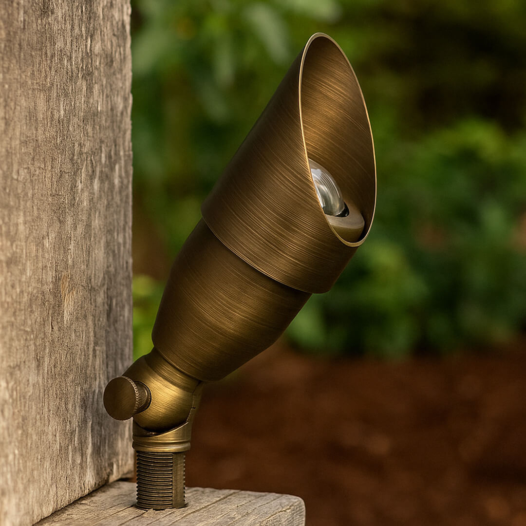 LED Brass Spotlight, Adjustable Swivel , No Splice Connect (NSC) Wiring, Landscape Lighting w/ NSC, Easy DIY Installation - LEDX-K008-NSC