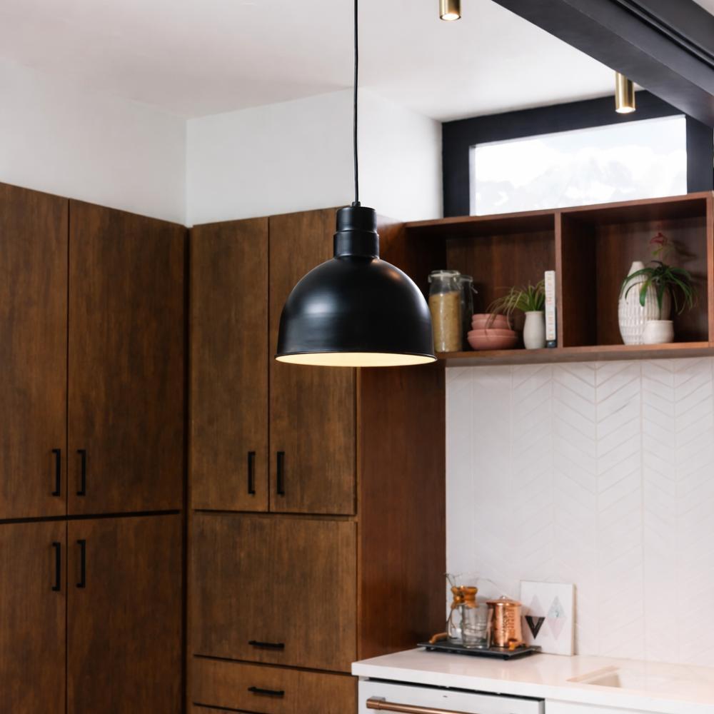 120V Cord Hung Metal Deep Bowl Hanging Pendant Light Fixture