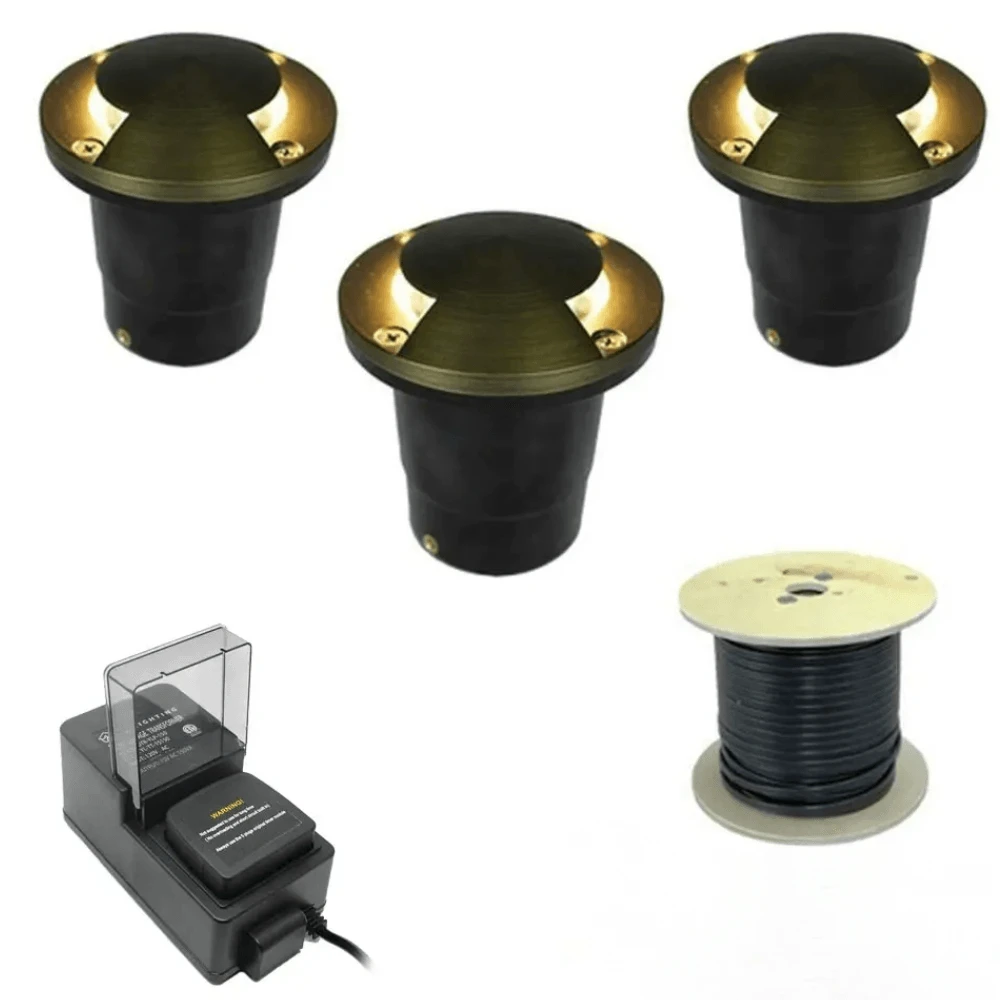LED Bi Directional Mushroom Cover In Ground Well Light Landscape Lighting Kit, LED Bulbs Included - LEDGC3B-BI-KIT