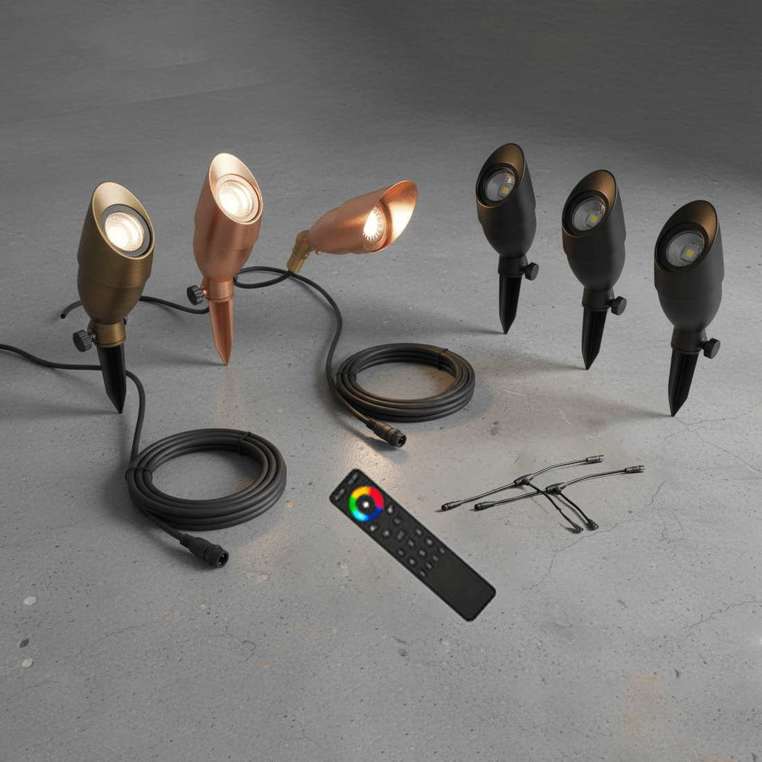 12V LED RGBW Adjustable Brass Spotlight NSC x6 Light Kit, Easy All-Included Installation - OSFK-008-6-RGBW