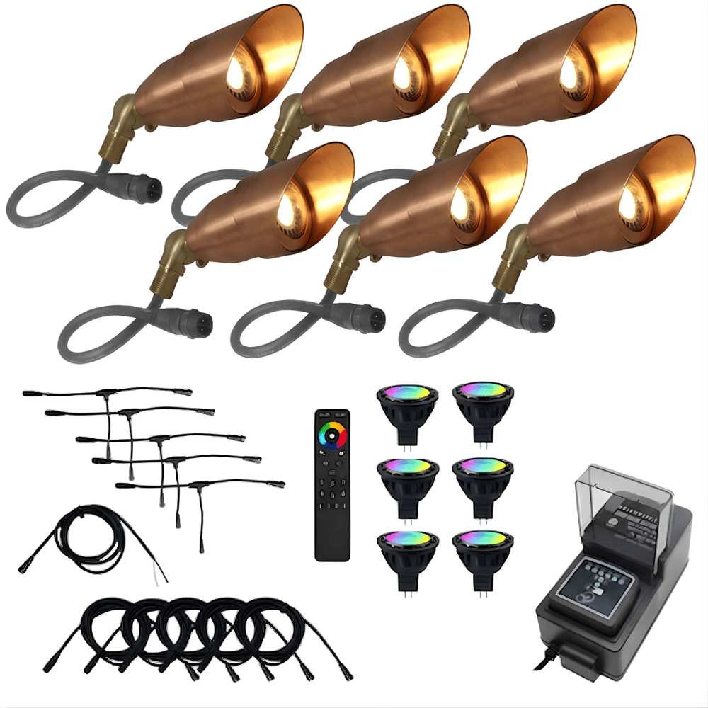 12V LED RGBW Adjustable Brass Spotlight NSC x6 Light Kit Main in Bronze