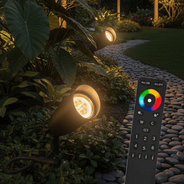 12V LED RGBCW Outdoor Cast Brass 3 Spotlight Kit 12V LED RGBCW Outdoor Cast Brass 3 Spotlight Kit