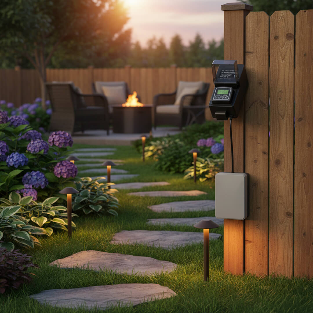 150W Compact Mini Outdoor Transformer w/ Astronomical LCD or Dusk to Dawn LED Timers - OTR-YLP-150