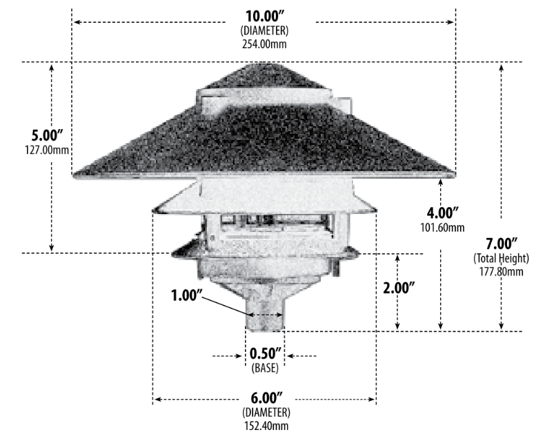 120V Cast Aluminum Large Top 3 Tier Pagoda Light Fixture - OAL-D5000-10T