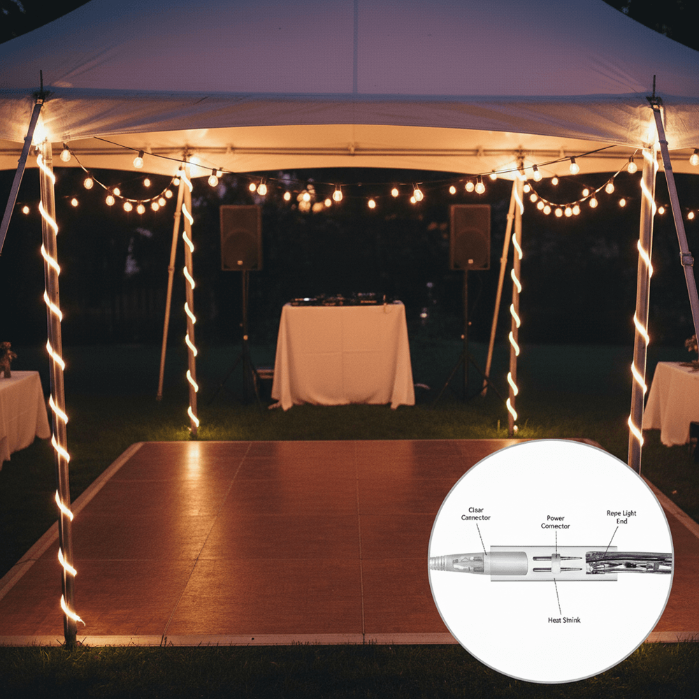 6' Rope Light Jumper w/ Clear Ends, 1/2" Diameter Rope Lights, 2 Power Connectors and 2 Heat Shrinks Included - RLA-JMP