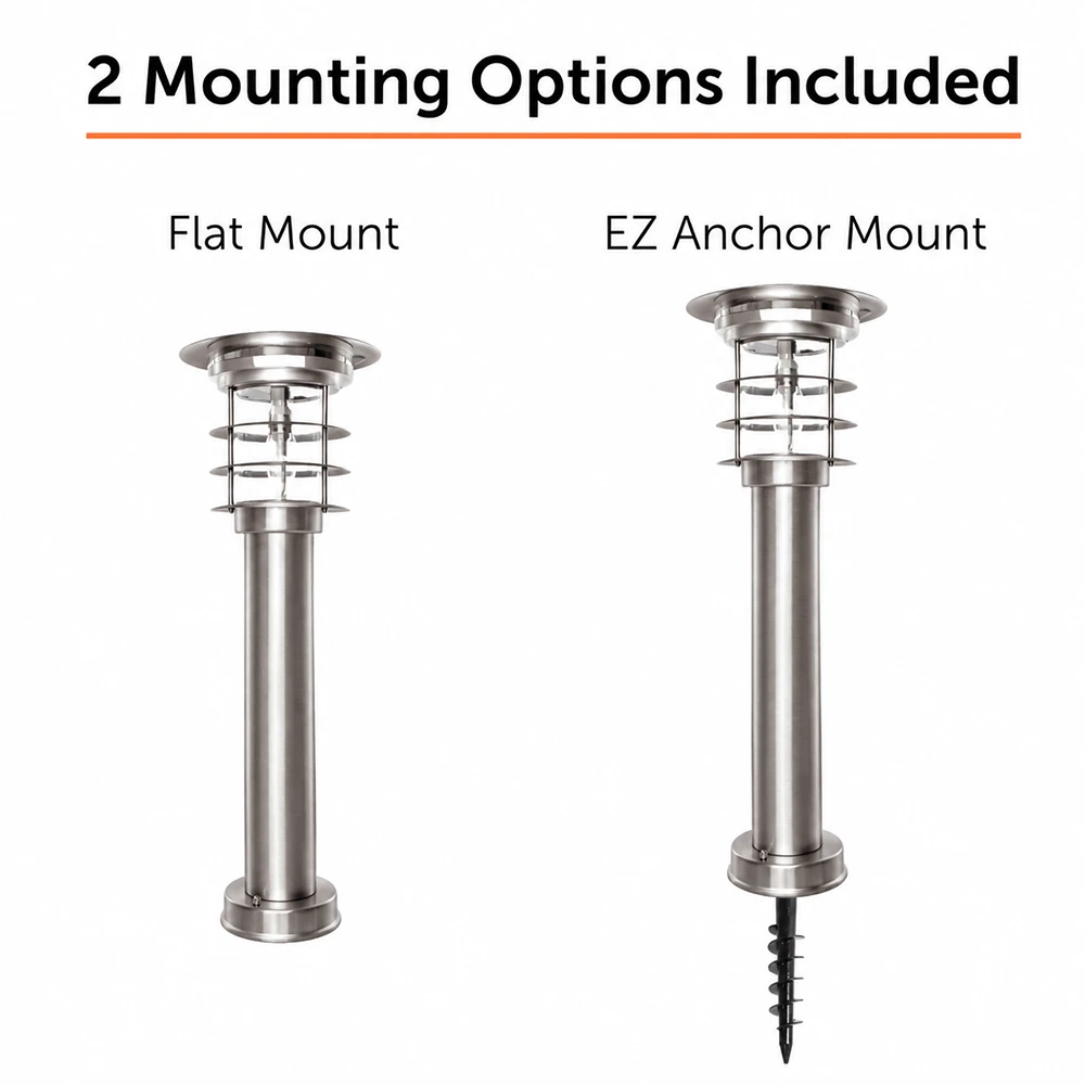 Stainless Steel Bollard Solar Light with EZ Anchor (2 PK)