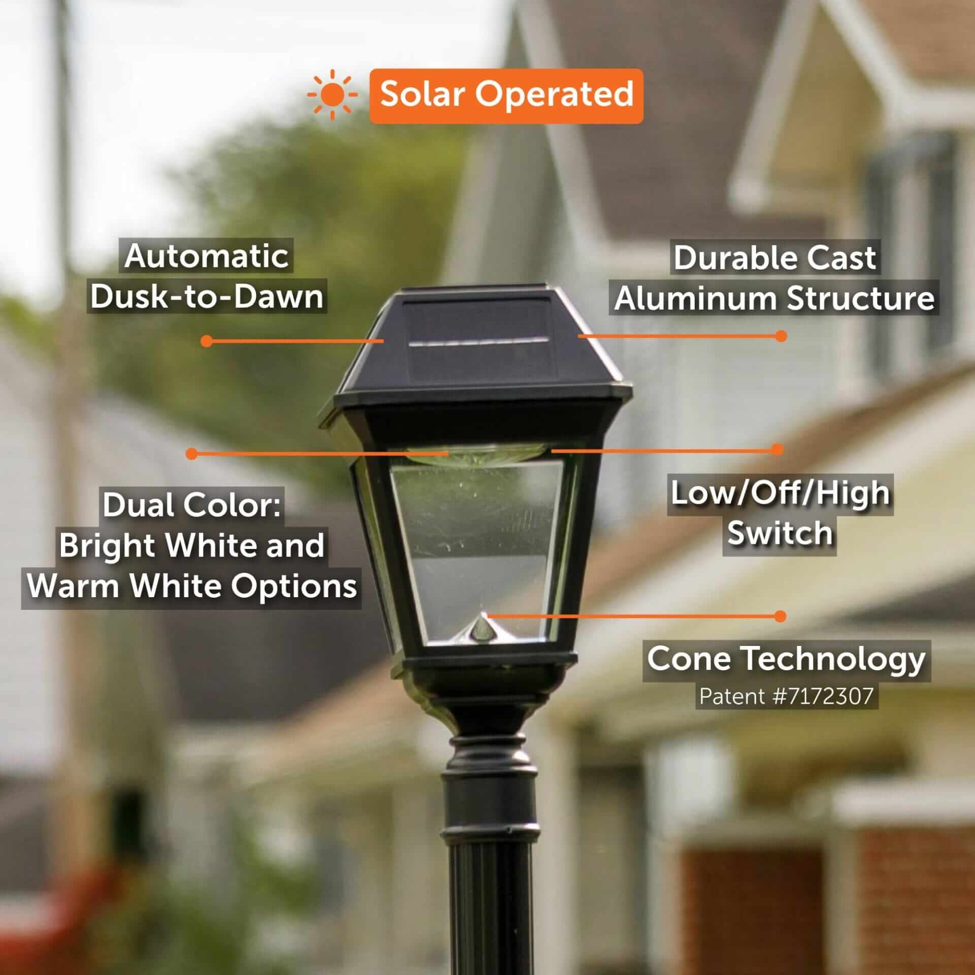 Imperial III Commercial Solar Post Light with Dual Color and 3″ Fitter
