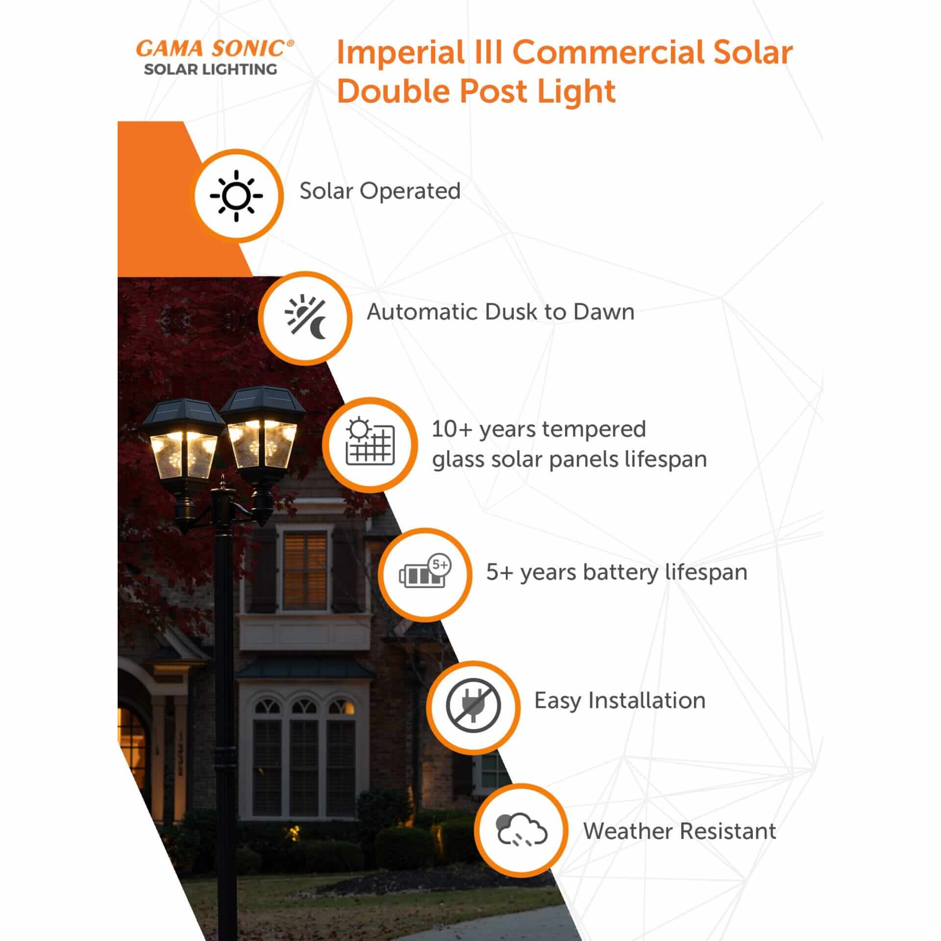 Imperial III Commercial Solar Double Post Light with Dual Color Temperature and 3″ Fitter