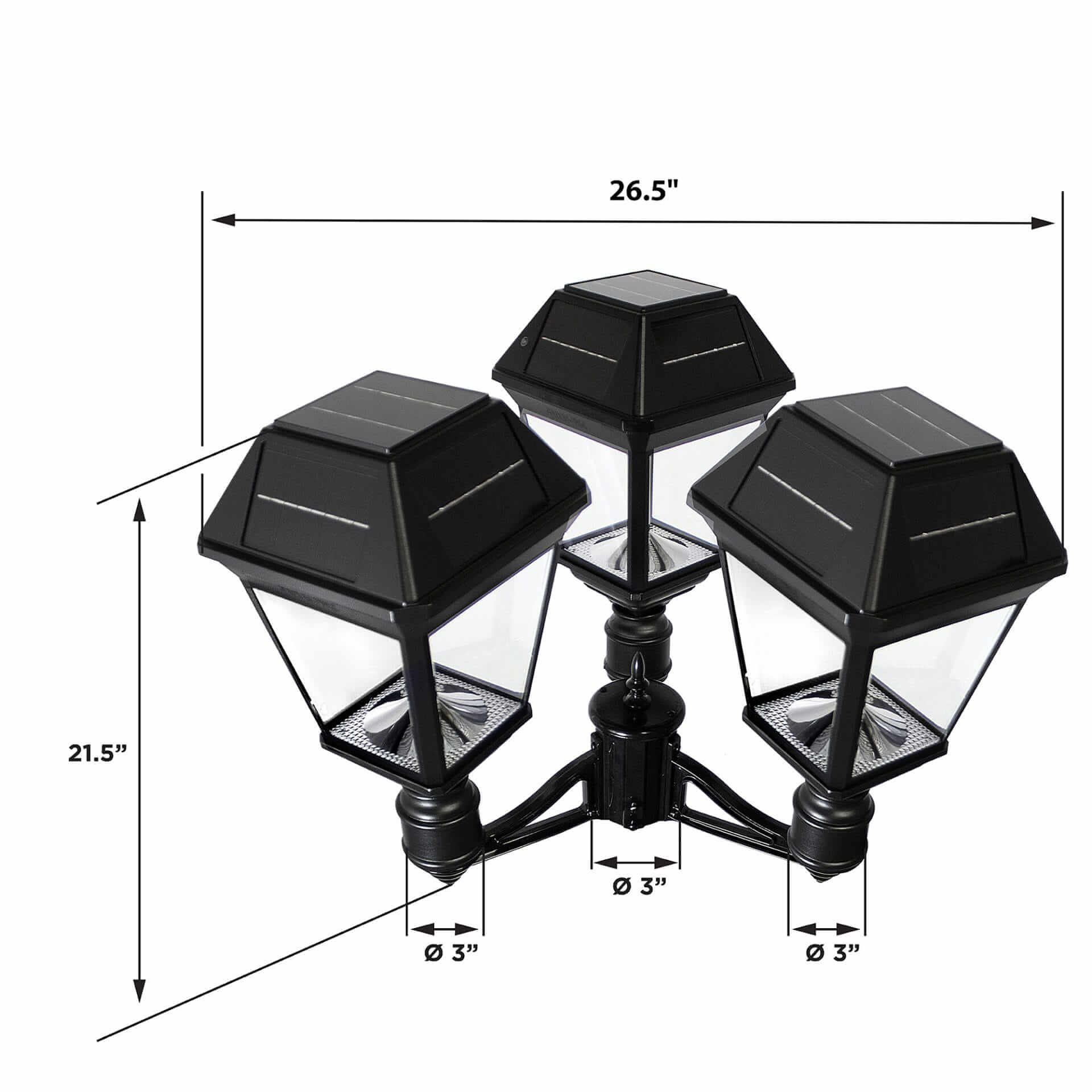 Imperial III Commercial Solar Triple Post Light with Dual Color Temperature and 3″ Fitter