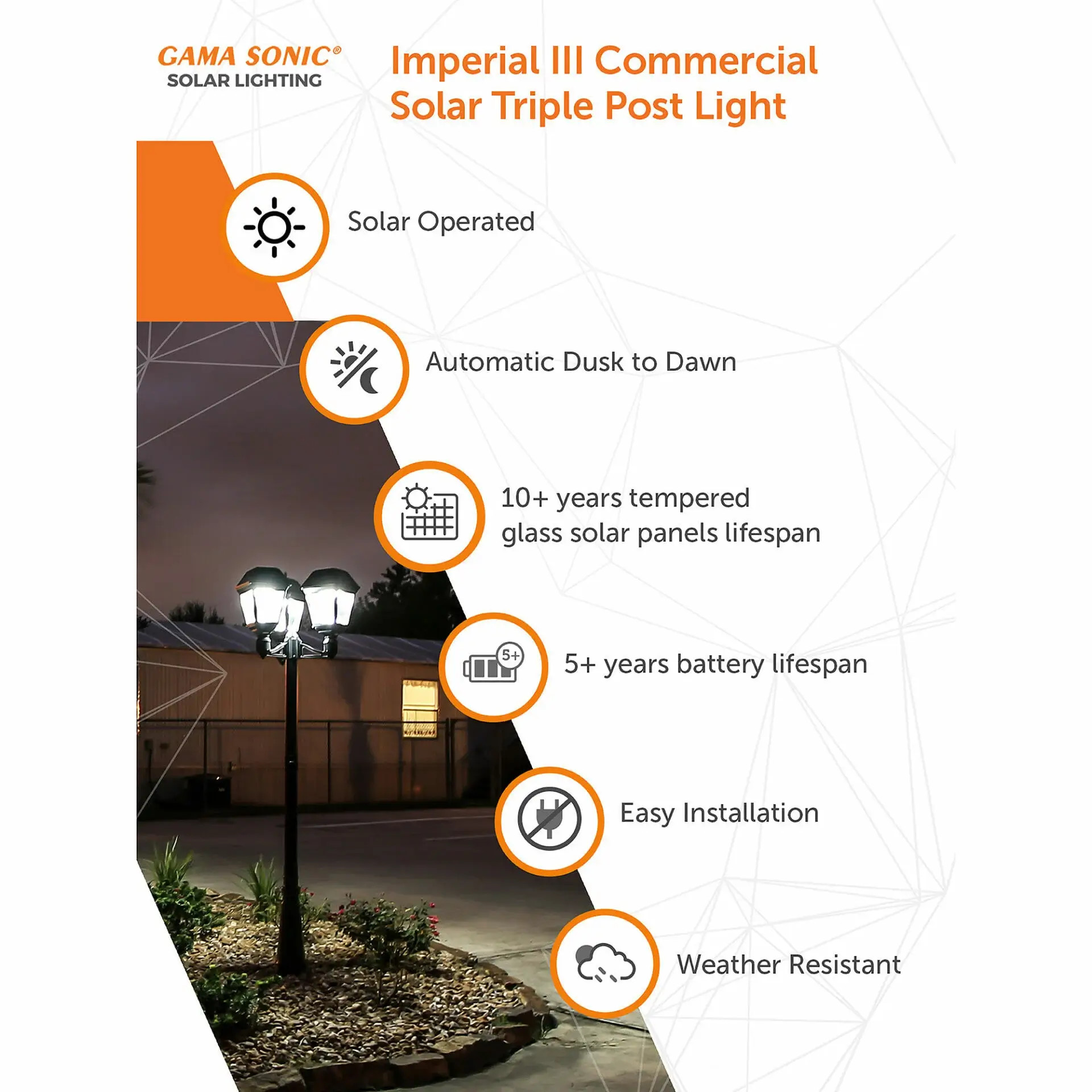 Imperial III Commercial Solar Triple Post Light with Dual Color Temperature and 3″ Fitter