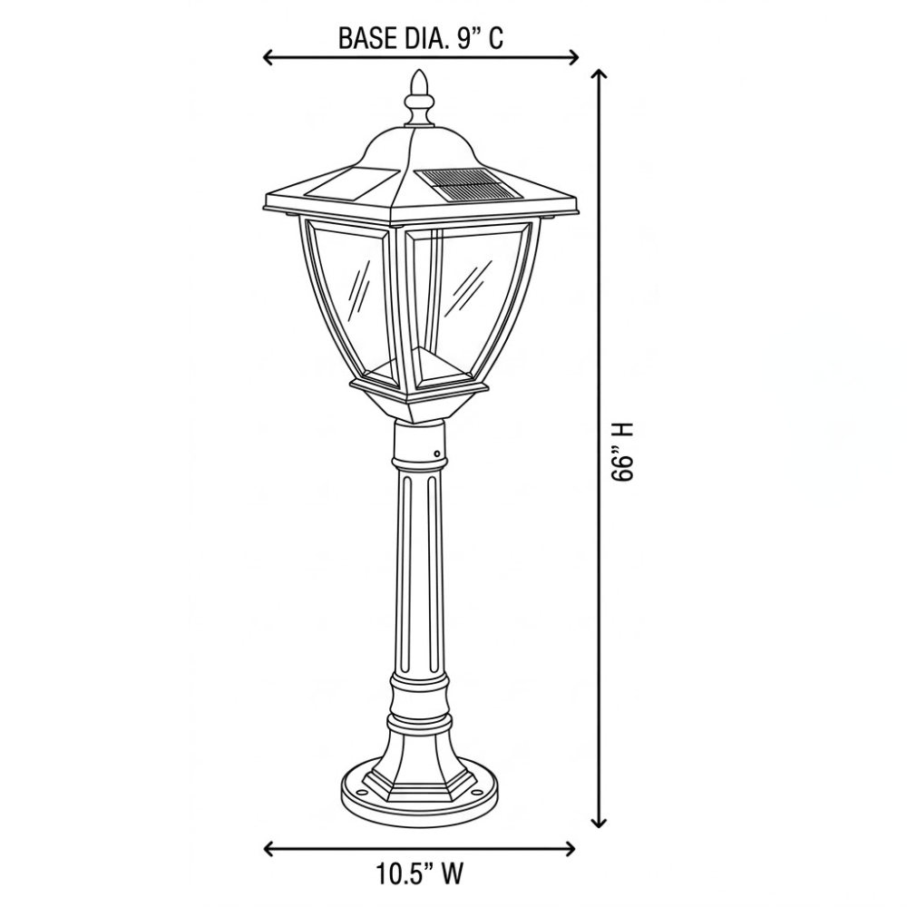 Black Aluminum Elegante Solar Lamp With Lamp Post Base