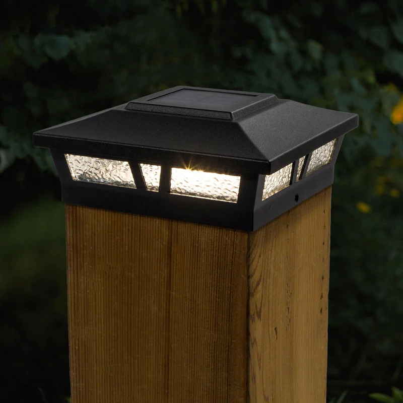 Picture of Oxford 6x6 Post light on a wooden post lights on.