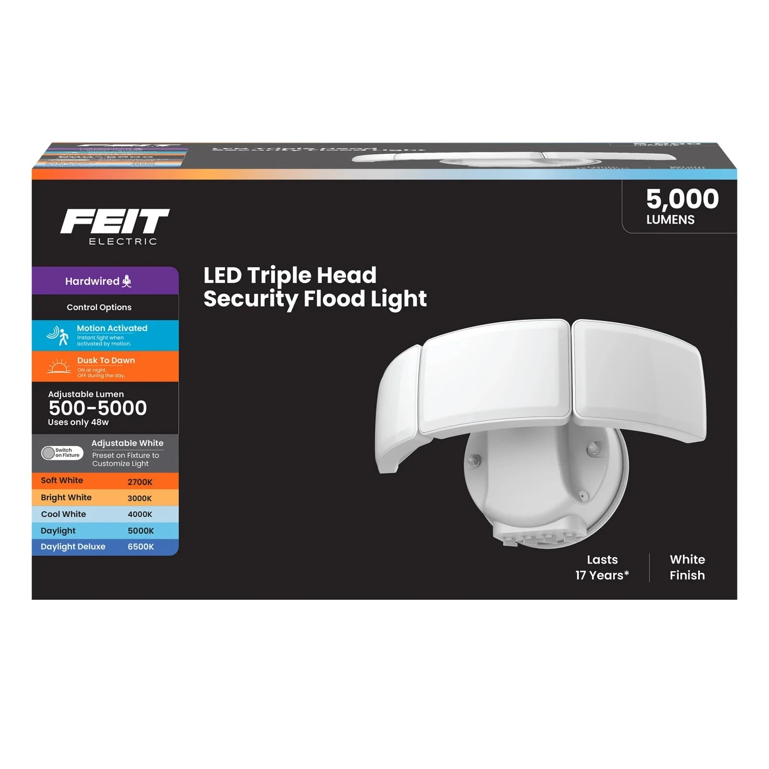 10.5 in. Adjustable White Triple Head Motion Security Flood Light, White