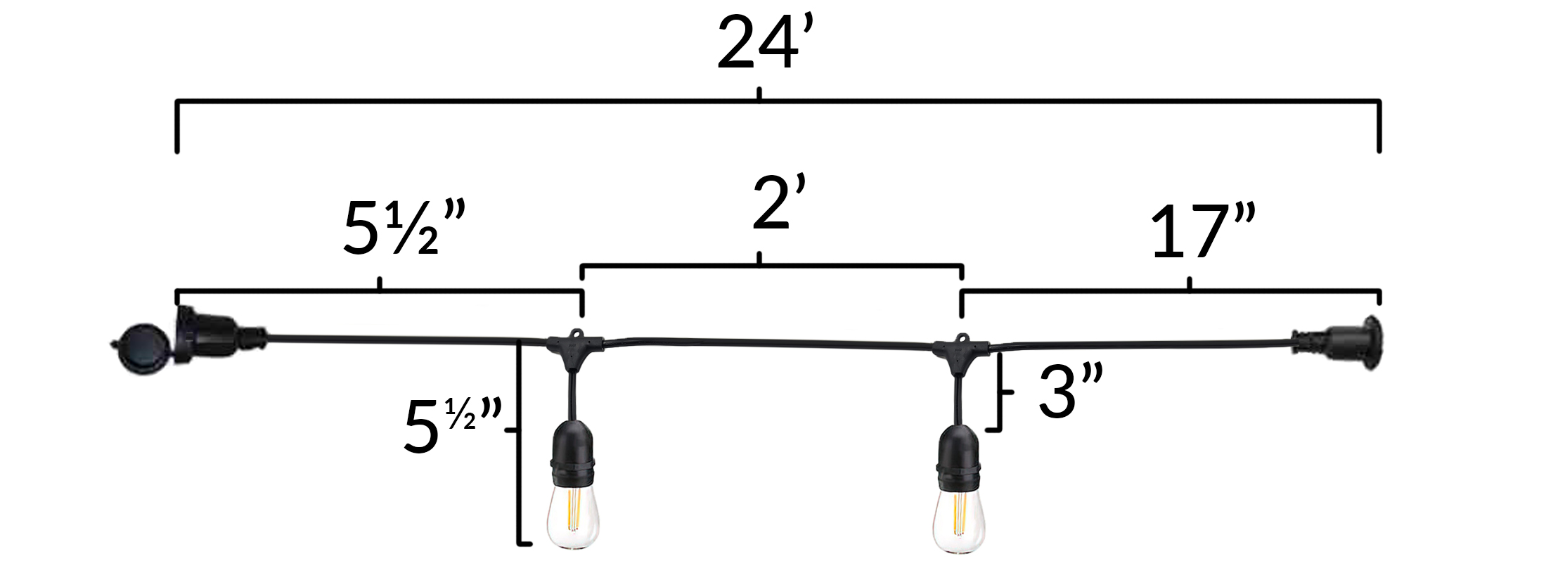 24 LIght Decorative Vintage LED Light String Dimensions Diagram