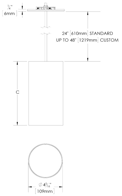 DCC2 LED Cylinder Ceiling Pendant Lighting Dimensions Diagram