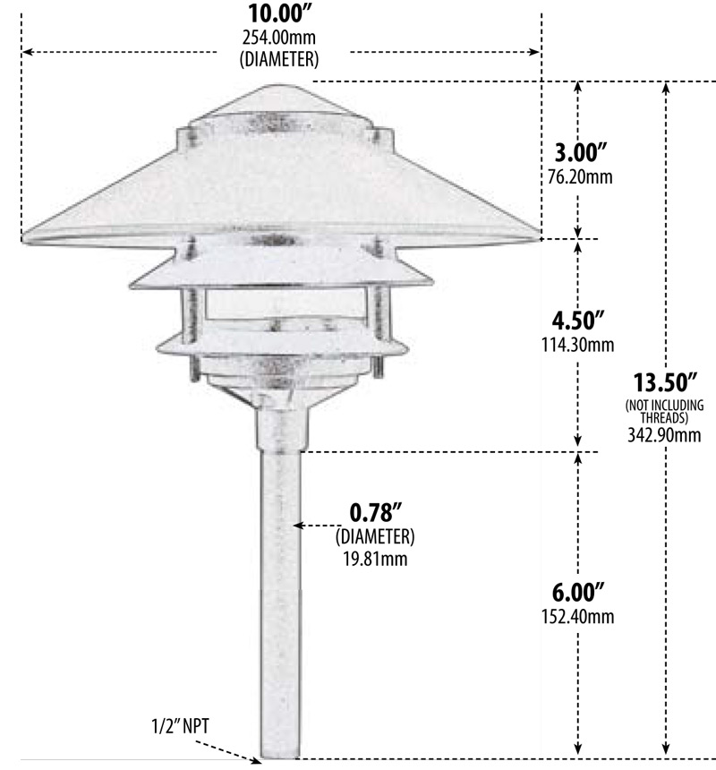 LV103 Large Top 3 Tier Pagoda Dimensions Diagram