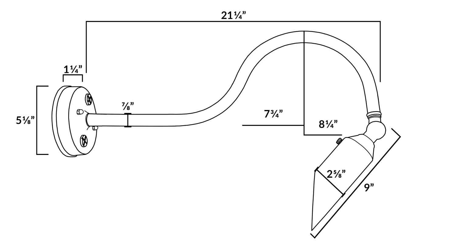 Cast Brass Bullet Spotlight Gooseneck Sign Light Dimensions Diagram