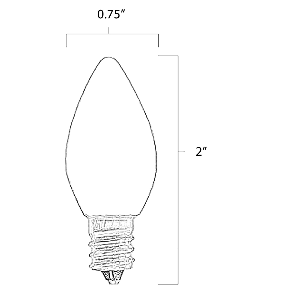 C7 LED Smooth Candelabra Light Bulbs Dimensions