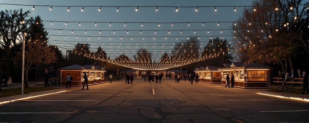 Parking Lot Rop Event Lighting: Turning a Parking Lot into a Holiday Market with Rope ...